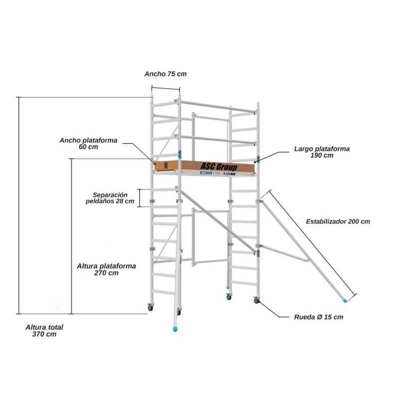 Andamio de Aluminio 4 Metros Plegable Modelo C - ASC Spain