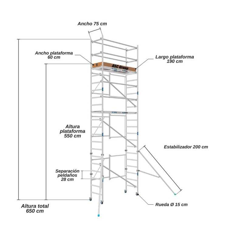 Andamio Plegable 7,5 m Completo de Aluminio | ASC Andamios