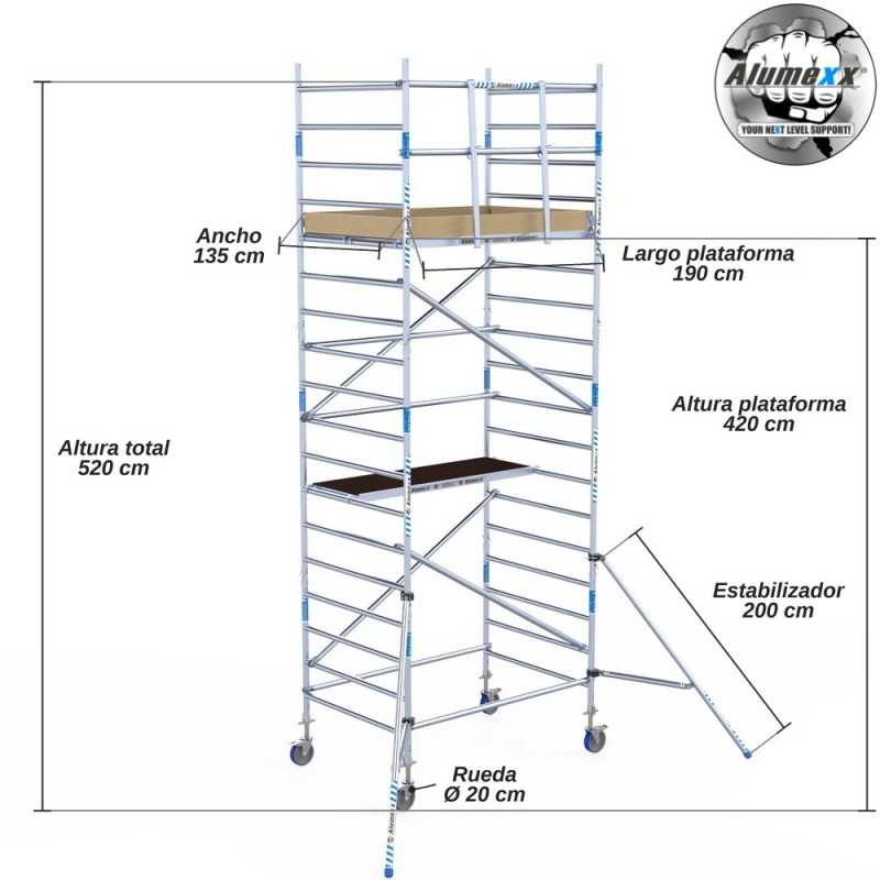 Torre Móvil Económica Alumexx 6,2m Altura de Trabajo, Ancha 135x190