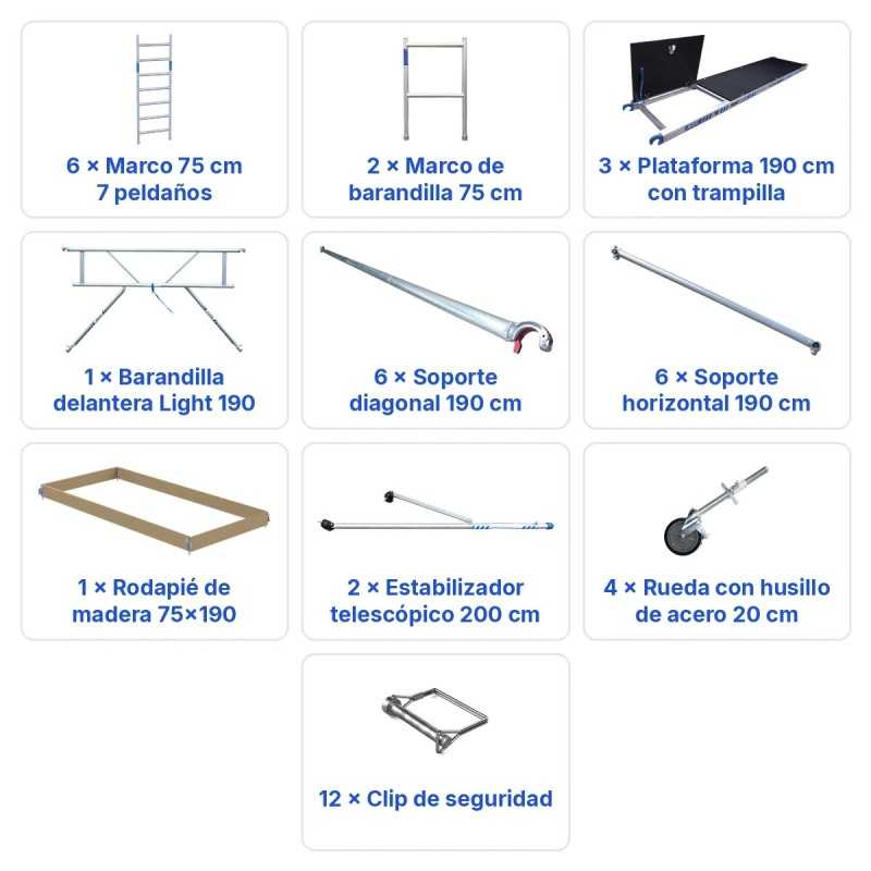 Torre Móvil Económica Alumexx 8,2m Altura de Trabajo, Estrecha 75x190