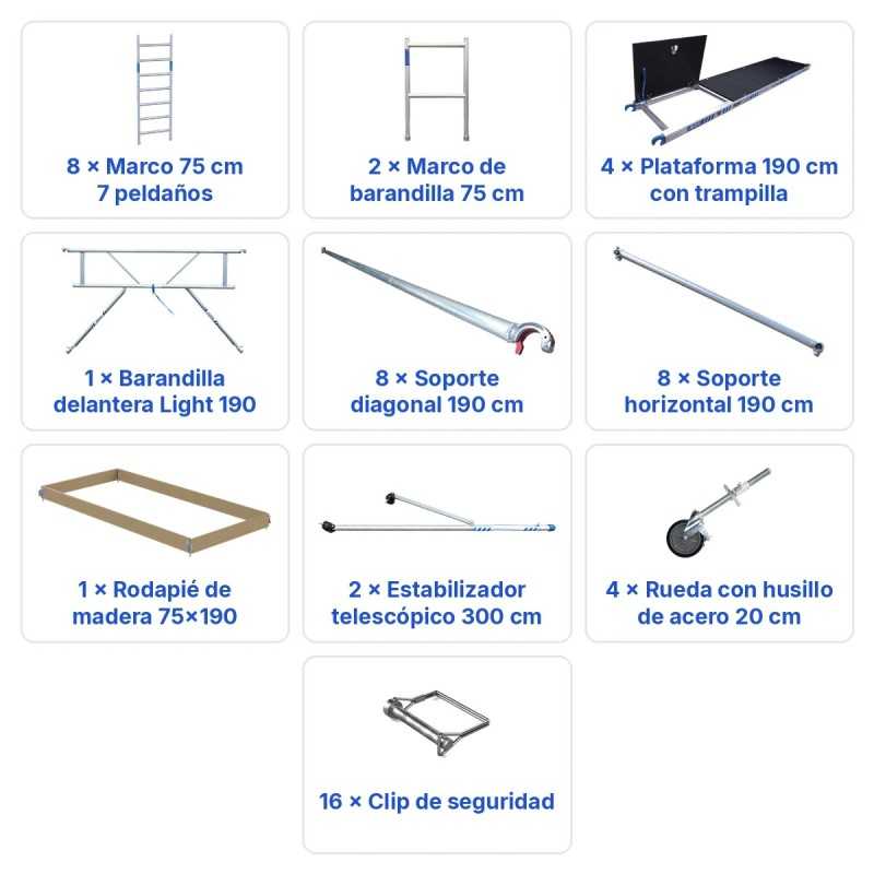 Torre Móvil Económica Alumexx 10,2m Altura de Trabajo, Estrecha 75x190