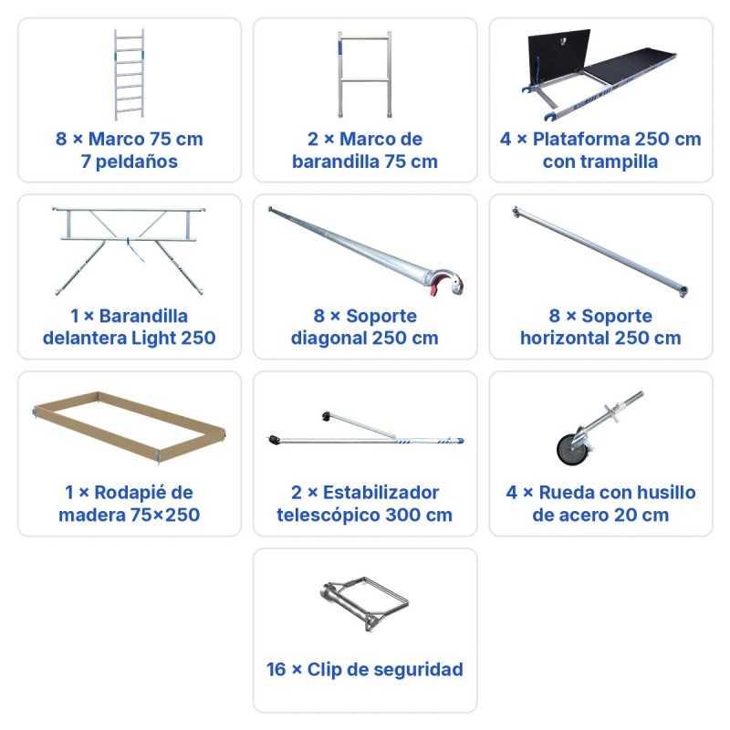 Torre Móvil Económica Alumexx 10,2m Altura de Trabajo, Estrecha 75x250