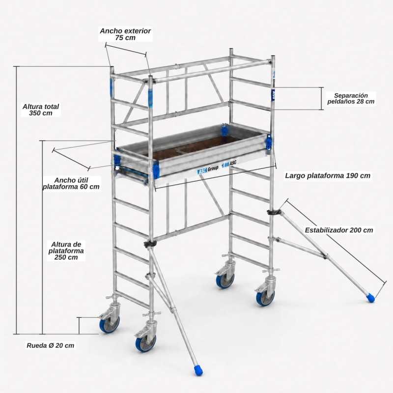 Andamio Plegable 4,50 m Ruedas con Husillo | Andamios ASC